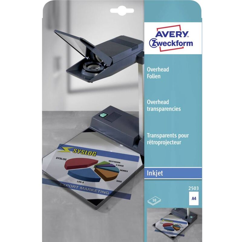 Image of Zweckform 2503 Fogli lucidi per lavagne luminose din A4 Stampante a getto Inkjet Trasparente 10 pz. - Avery