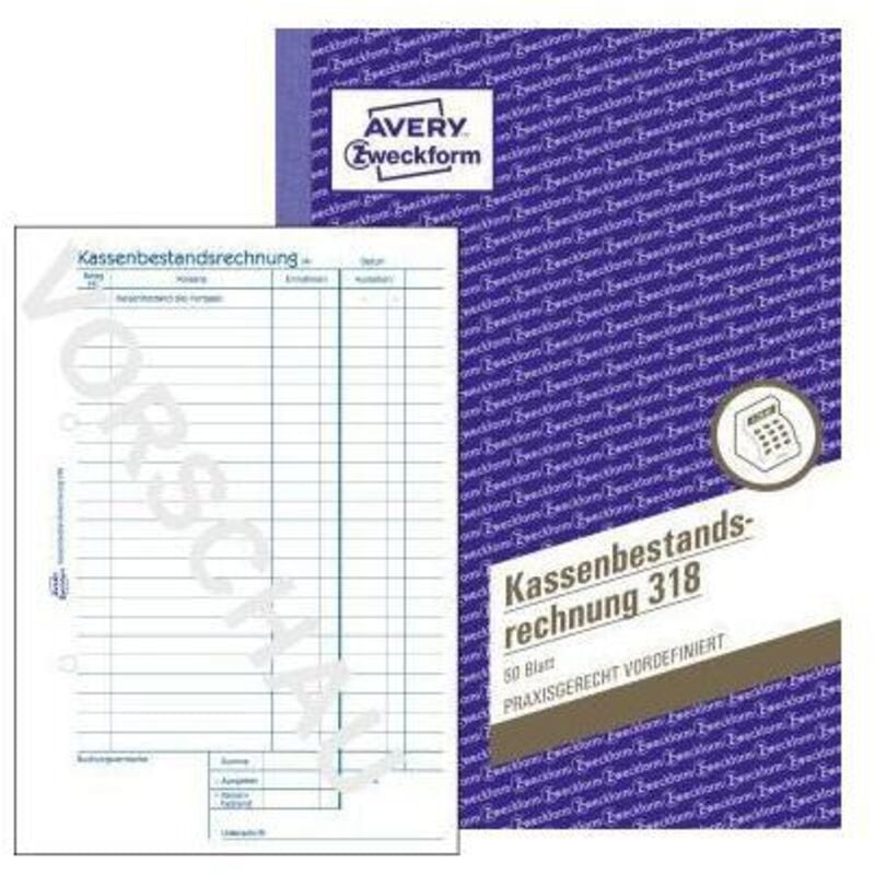 Avery Zweckform - Kassenbestandsrechnung 318 A5 50 Blatt
