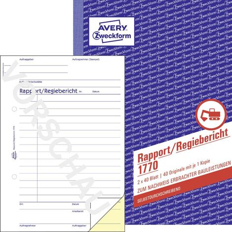 Avery-Zweckform Formulaire de rapport de conduite de travaux 1770 DIN A5 Nombre de pages: 40