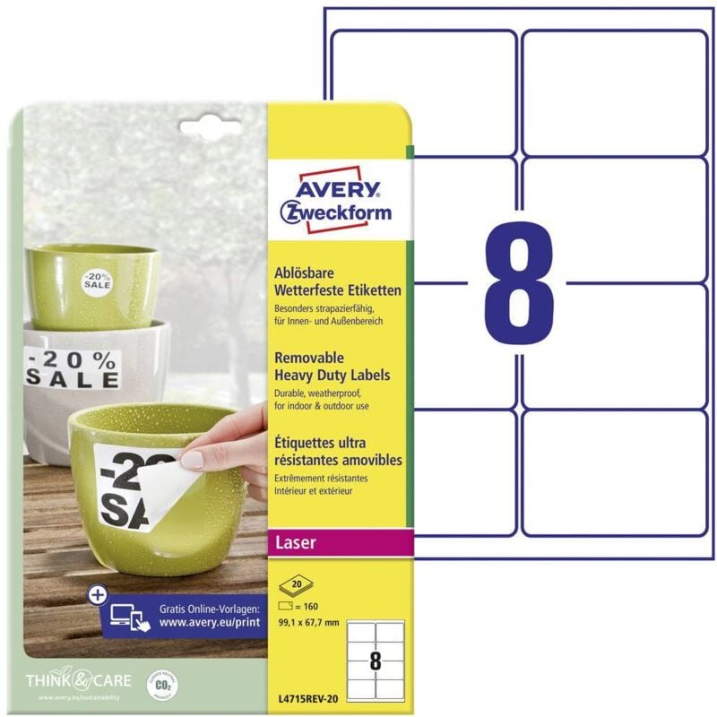 Etiquette plastique Avery-Zweckform 99.1 x 67.7 mm film blanc 160 pc(s) décollable