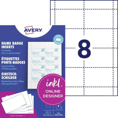 Avery-Zweckform L4728-20 Étiquette à insérer pour badge 90 mm x 60 mm blanc