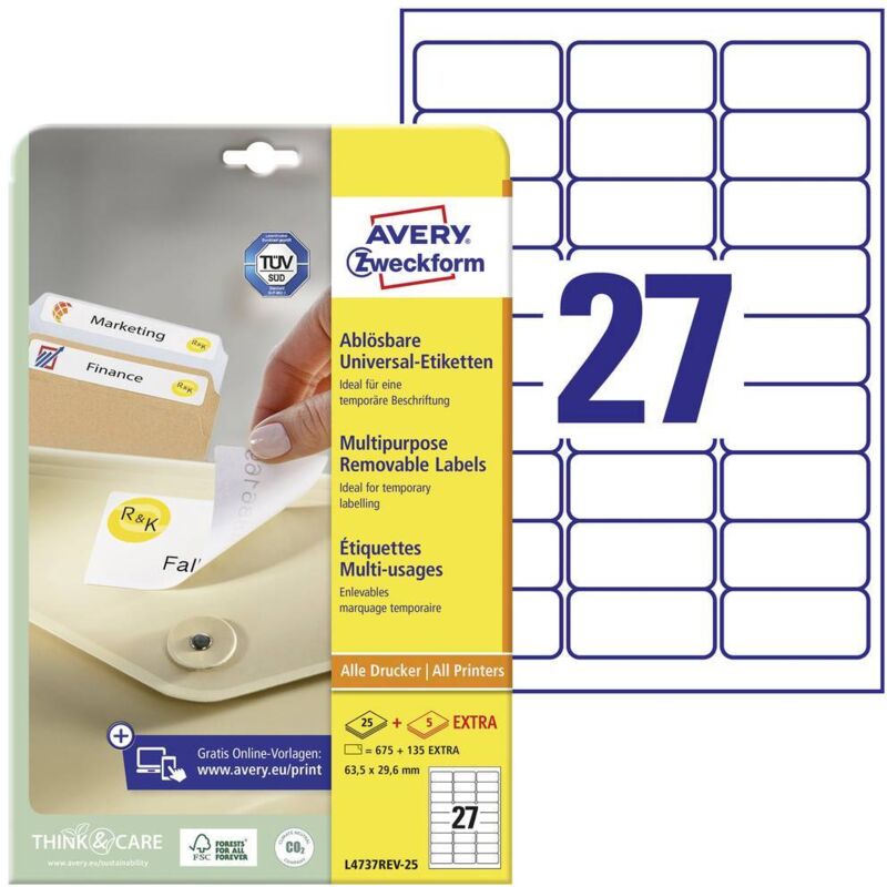 Avery zweckform L4737rev 25 Etichetta Universale 63.5 X 29.6 Mm Car...
