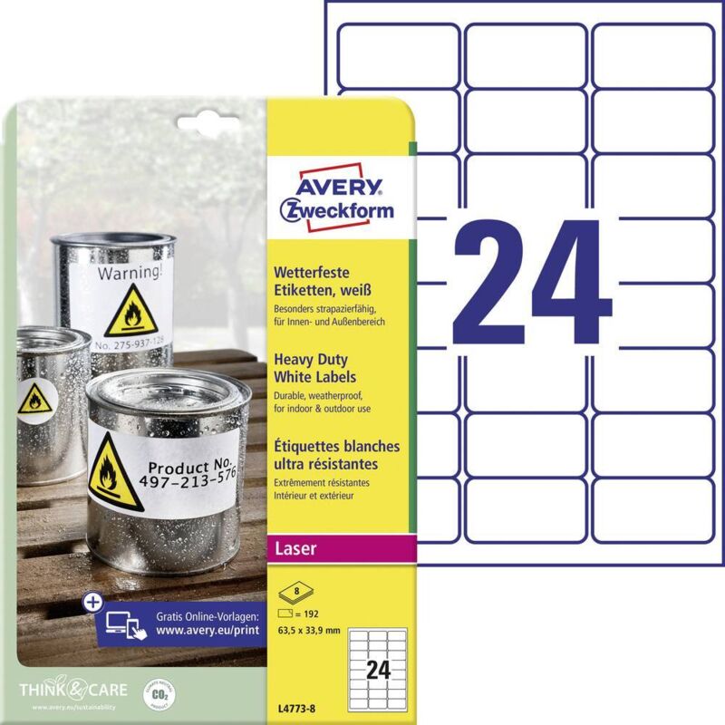 Avery zweckform L4773 8 Etichetta A Pellicola 63.5 X 33.9 Mm Pellic...