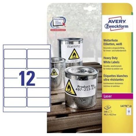 Avery-Zweckform L4776-20 Etichetta a pellicola 99.1 x 42.3 mm Pellicola in poliestere Bianco 240 pz. A tenuta permanent