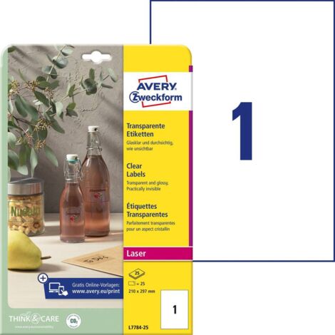 Avery-Zweckform L7784-25 Etichetta a pellicola 210 x 297 mm Pellicola in poliestere Trasparente 25 pz. A tenuta permane