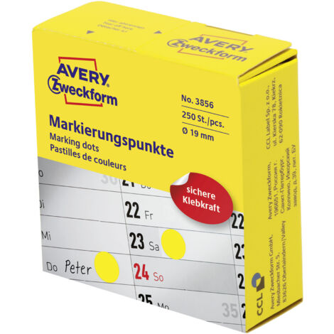 AVERY ZWECKFORM Markierungspunkt Avery Zweckform 19mm Papier gelb 250 Etik./Rl.