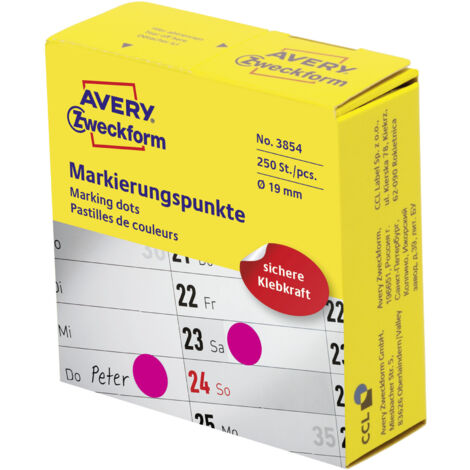 AVERY ZWECKFORM Markierungspunkt Avery Zweckform 19mm Papier magenta 250 Etik./Rl.