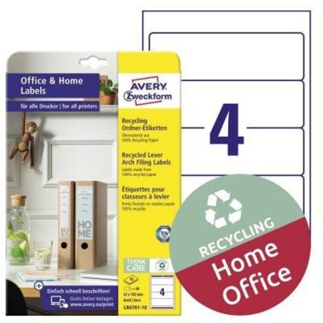 AVERY ZWECKFORM Ordnerrückenetikett Avery Zweckform Recycling breit/kurz 61 x 192 mm (B x H) selbstklebend ohneGriffloch naturweiß 40 Etik./Pack.