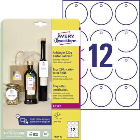 Avery-Zweckform T2004-10 Étiquettes pour pendentif Ø 60 mm carton ultra-blanc 120 pc(s) colle temporaire imprimante las
