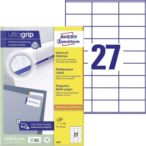 Avery Zweckform Universaletikett 3479 70x32mm weiß 2.700 St./Pack.