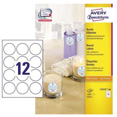 AVERY ZWECKFORM Universaletikett Avery Zweckform 60mm Papier weiß 1.200 Etik./Pack.