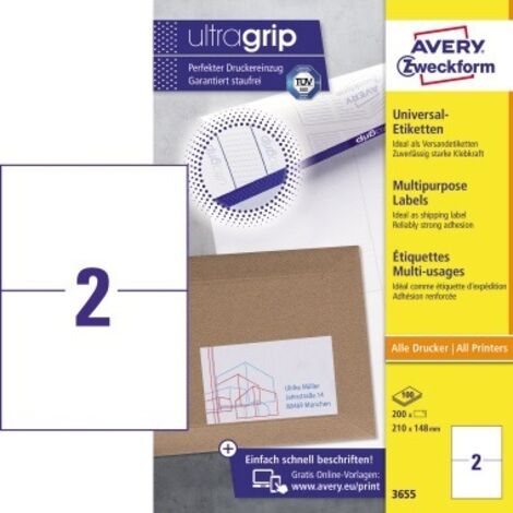 AVERY Zweckform Universaletikett Maße: 210 x 148 mm (B x H) Werkstoff: Papier