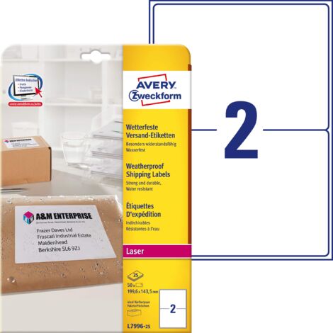 AVERY Zweckform Wetterfeste Versand-Etiketten, 199,6x143,5mm, 50 Pezzi