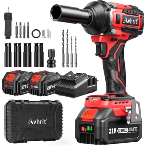 SEESII Avhrit Clé à Chocs Sans Fil Brushless avec deux 4.0 Ah batteries, 700 N.M Boulonneuse à choc Electrique 21 V pour la voiture et la Maison, avec 4 Douilles à Chocs