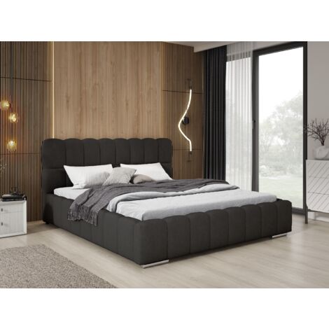 Avilla lit double 180 x 200 - lit tissu bouclé avec rangement et sommier à Lattes - lit rembourré 180x200 Noir (Anthology 19)