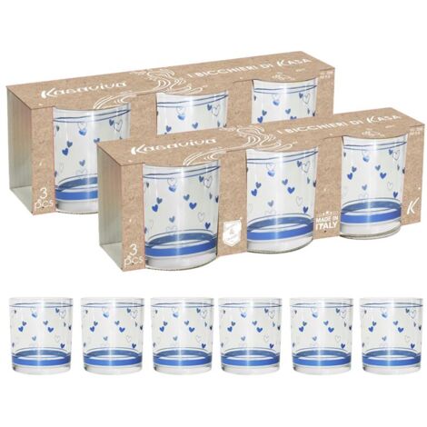 AVIO SET 6 BICCHIERI PER ACQUA CON DESIGN A CUORICINI BLU