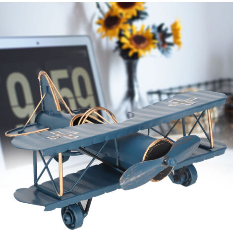 Avion Vintage en Métal Décoratif - Idée Cadeau Bureau et Accessoire Créatif (Bleu)