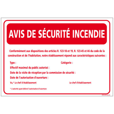 Avis de sécurité incendie (A0548) - Adhésif - 150 x 210 mm