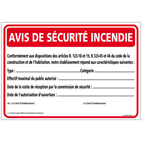 Avis de sécurité incendie (A0556) - Adhésif - 210 x 150 mm