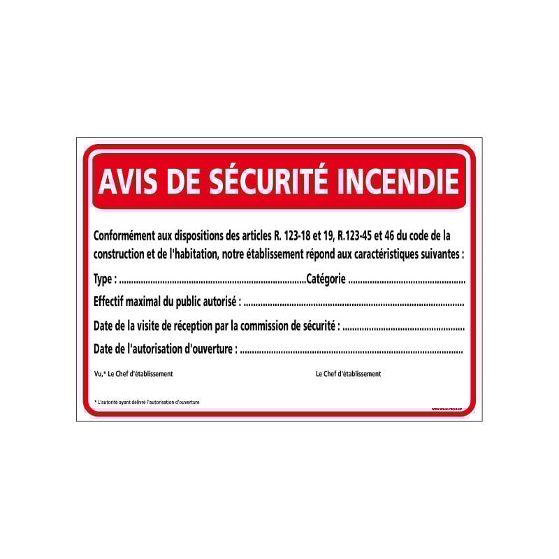 Signaletique.biz France - Avis de sécurité incendie (A0556) - Adhésif - 630 x 450 mm