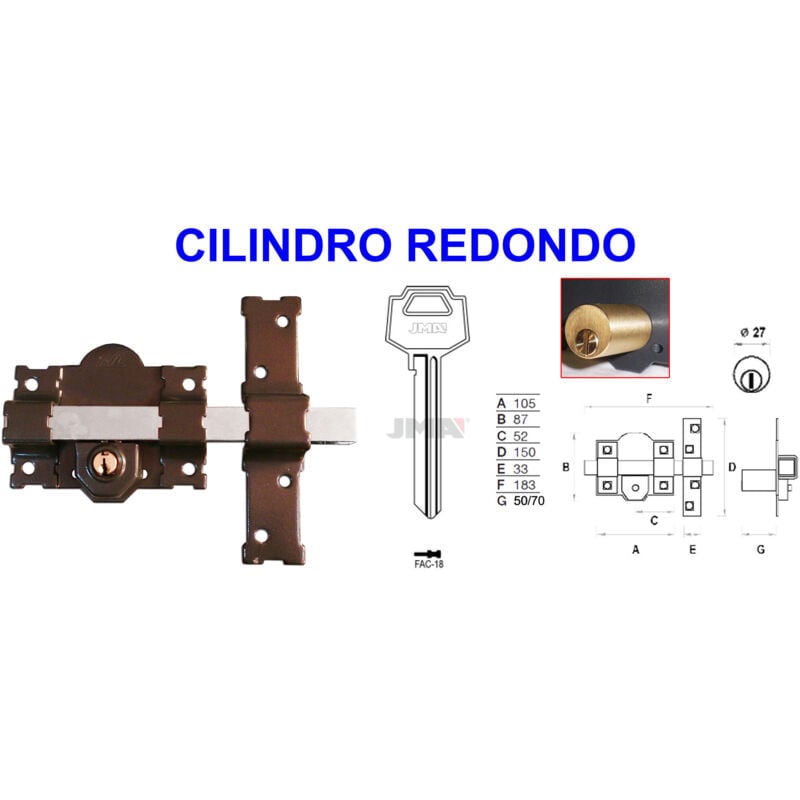 Mibricotienda - avl 8101 CS-182LL105 p Pêne dormant rond 70 mm 3 clés 2 côtés