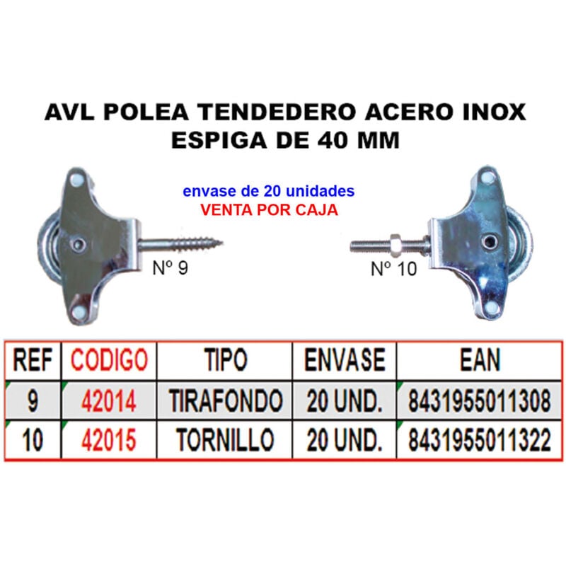 9 Poulie pour corde à linge en acier inoxydable m 40 mm Réa métallique avec vis HR09GS - AVL