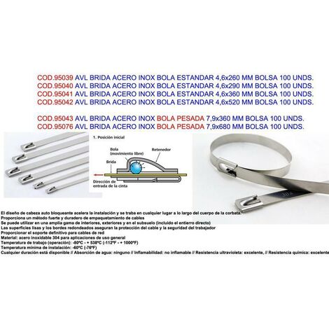AVL avl brida acero inox bola pesada 7,9x680 mm bolsa 100 unds.