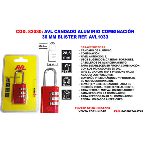 AVL avl candado combinacion 30 mm blister avl1033 , avl candado combinacion 30 mm blister avl1033