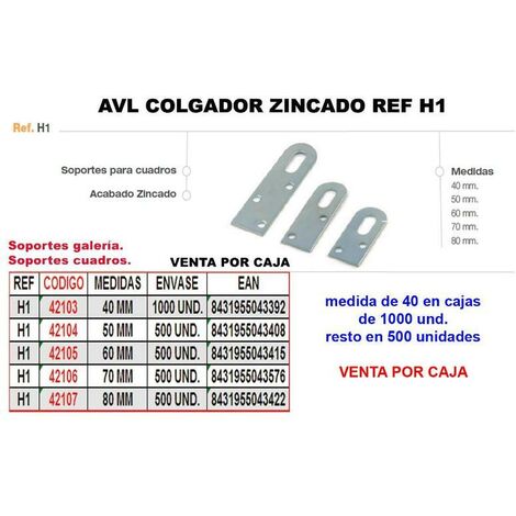 AVL avl colgador h1 zincado de 60 mm (caja 200 unidades) , avl colgador h1 zincado de 60 mm (caja 200 unidades)