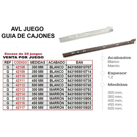 BECUSA AVL avl guia cajones 300 mm blanca juego ref-g , avl guia cajones 300 mm blanca juego ref-g