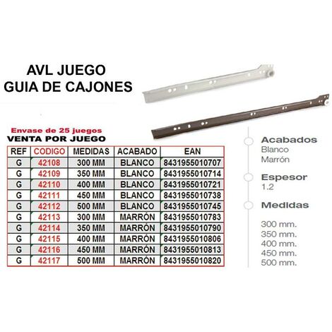 BECUSA AVL avl guia cajones 400 mm blanca juego ref-g , avl guia cajones 400 mm blanca juego ref-g