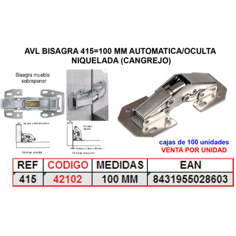 avl bisagra 415 100 mm automatica-oculta niquelada (cangrejo)