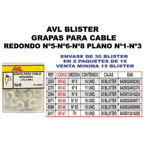 avl blister grapa nº 8 cable redondo  2394 (caja 15 unidades)
