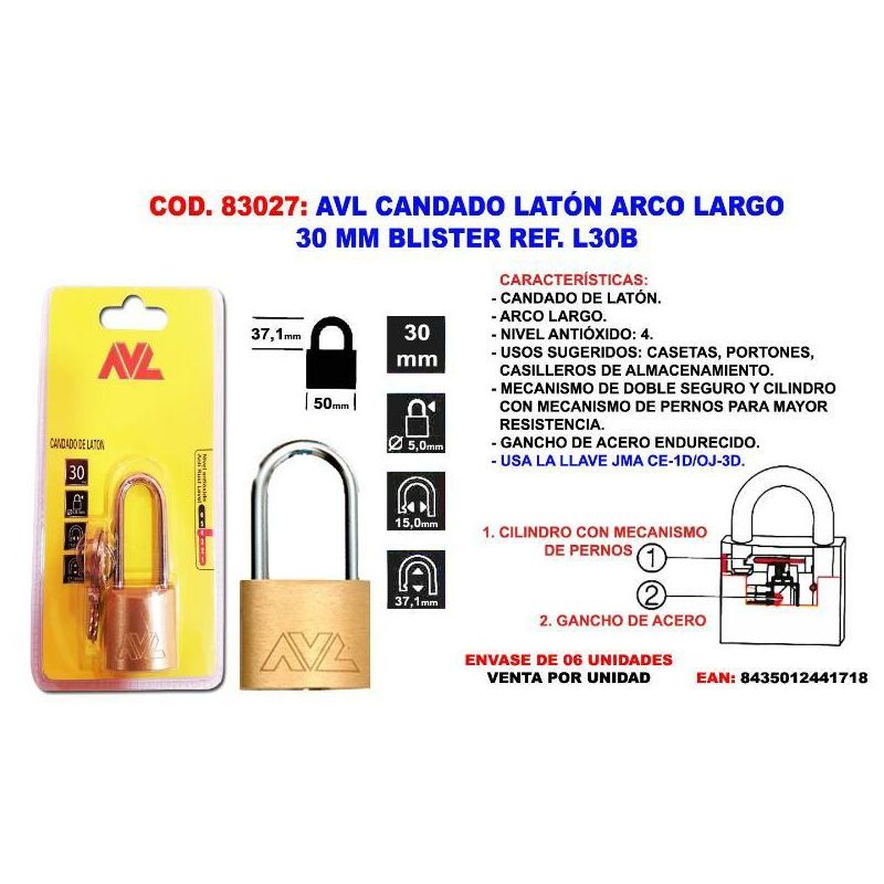 

avl candado laton a-largo 30 m.m. blister l30b - Mibricotienda