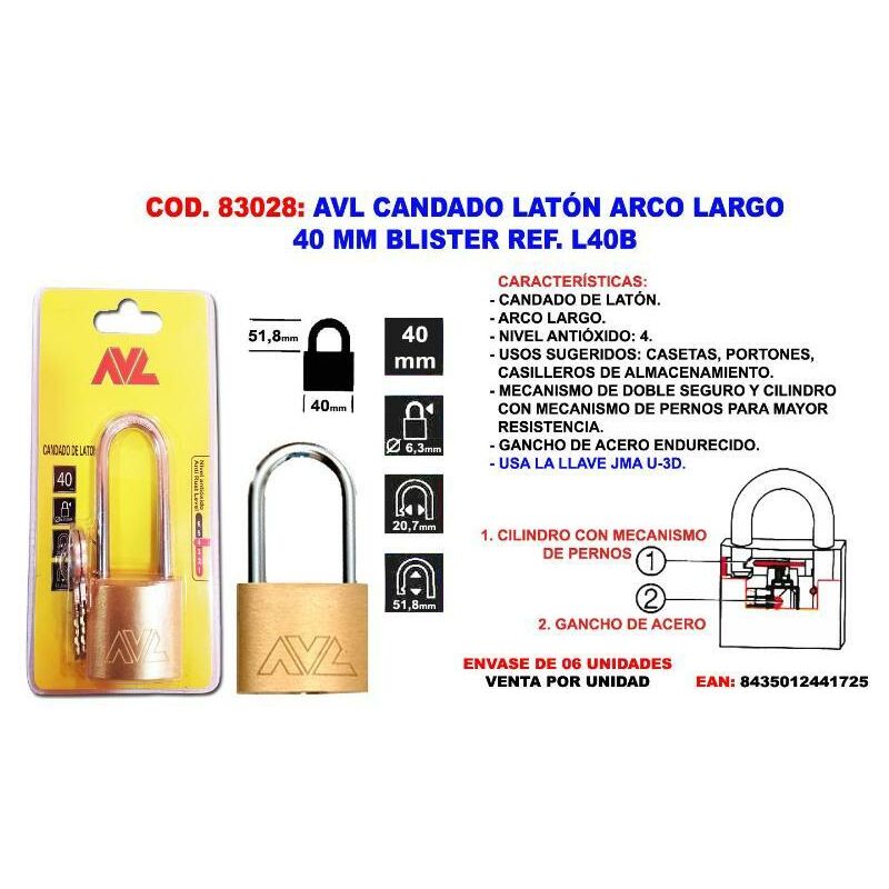 

avl candado laton a-largo 40 m.m. blister l40b - Mibricotienda