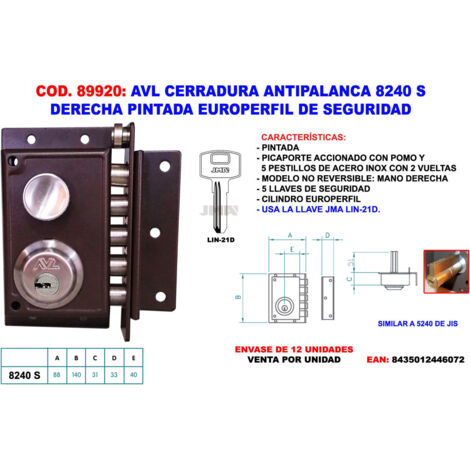 avl cerradura antipalanca 8240 s dcha. pintad europerfil segurid