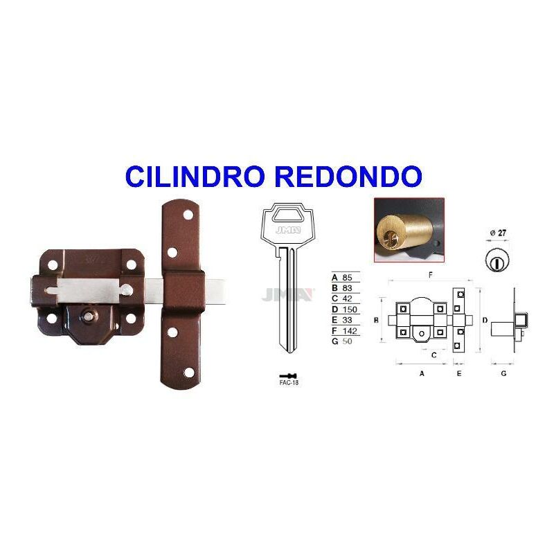 

avl cerrojo 8301-r - 80 p. 50 mm c-redondo llave y boton 3 llav - Mibricotienda