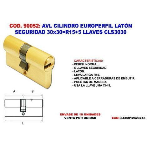 avl cilindro europerfil lat. seguridad 30x30 r15+5 llav. cls3030