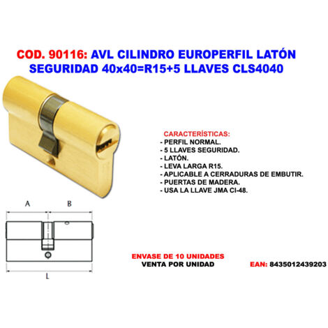 avl cilindro europerfil lat. seguridad 40x40 r15+5 llav. cls4040