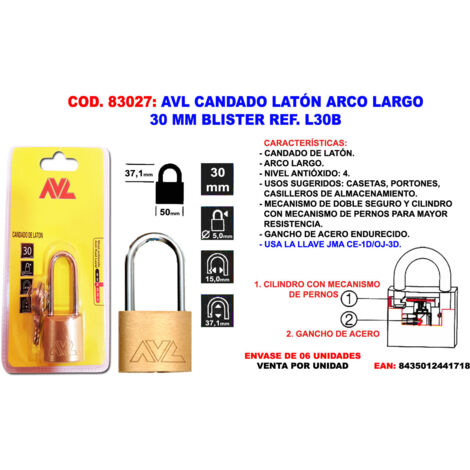 AVL Finstock cadenas en laiton arc long 30mm blister