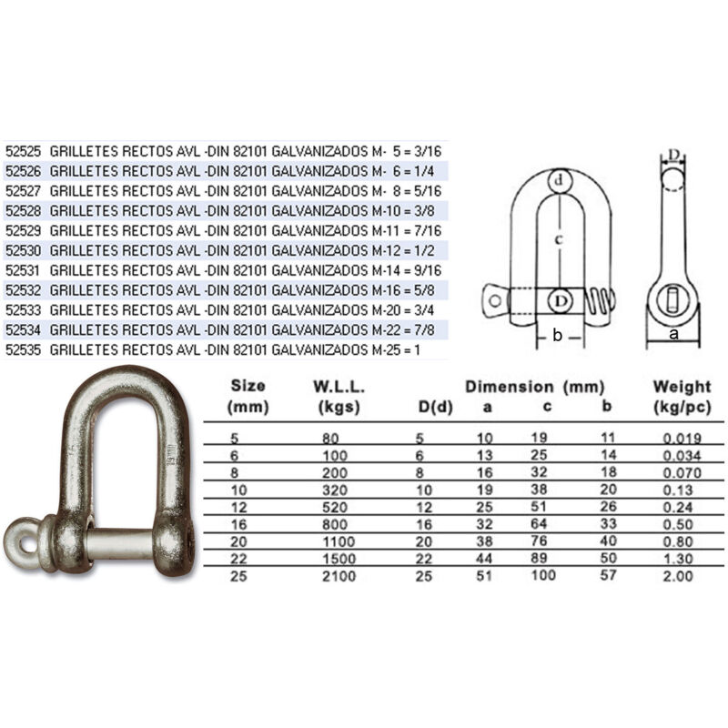 Fplus - avl Manilles droites din 82101 Galvanisées M10 3/8