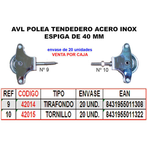 avl polea tendedero 10 inox 40mm roldana plast+tornillo hr08gn (caja 25 unidades)