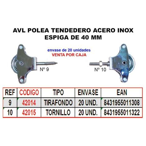 avl polea tendedero 9 inox m 40mm roldana metal+tirafondo hr09gs (caja 25 unidades)