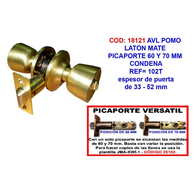 

avl pomo laton mate picaporte 60 y 70 mm condena 102t - Mibricotienda