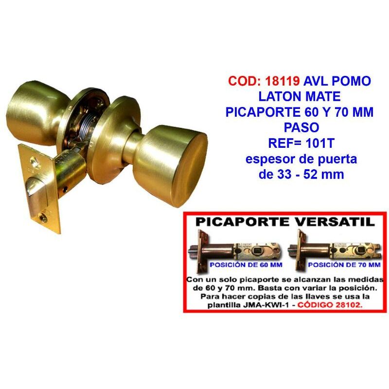 

avl pomo laton mate picaporte 60 y 70 mm paso 101t - Mibricotienda