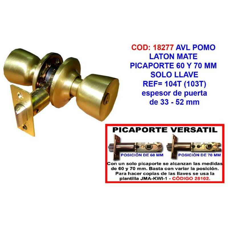 

avl pomo laton mate picaporte 60 y 70 mm solo llave 104t - Mibricotienda