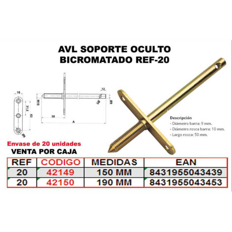 avl soporte oculto bicromatado 150 mm ref-20 (caja 20 unidades)