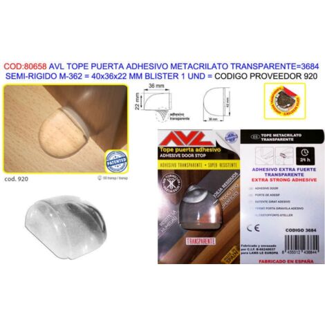 AVL TOPE PUERTA ADHESIVO METACRILATO TRANSPARENTE 36240x36x22MM BL1U3684