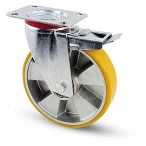 AVO 37BIS RUOTA ALLUMINIO CON RIVESTIMENTO POLIURETANO 160X50 GIREVOLE CON FRENO
