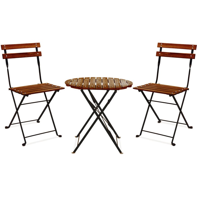 Frankystar - Avolio Bistro - Ensemble de jardin avec petite table et 2 chaises pliantes en acier et bois avec finition effet teck. Ensemble bistro